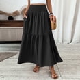 thumbnail image 2 of WTOBBY Women's Solid Color A-Line Pocket Skirt Elastic Waist Pleated Maxi Skirt Casual Summer Beach Skirt with Contrast Splicing Panel and Drawstring Waist,Black L, 2 of 5