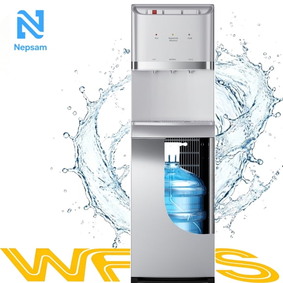 Nepsam Bottom Loading Water Cooler Dispenser - Hot, Cold & Room Temperature Water, 3 Spout Vertical Water Dispenser for 5 Gallon Bottles, Stainless Steel Design for Home & Office