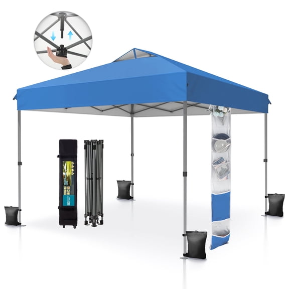 Alpha Joy 10x10ft One Push Setup Canopy Instant Outdoor Canopy Tent Portable Pop-up Canopy with Roller Bag, Blue