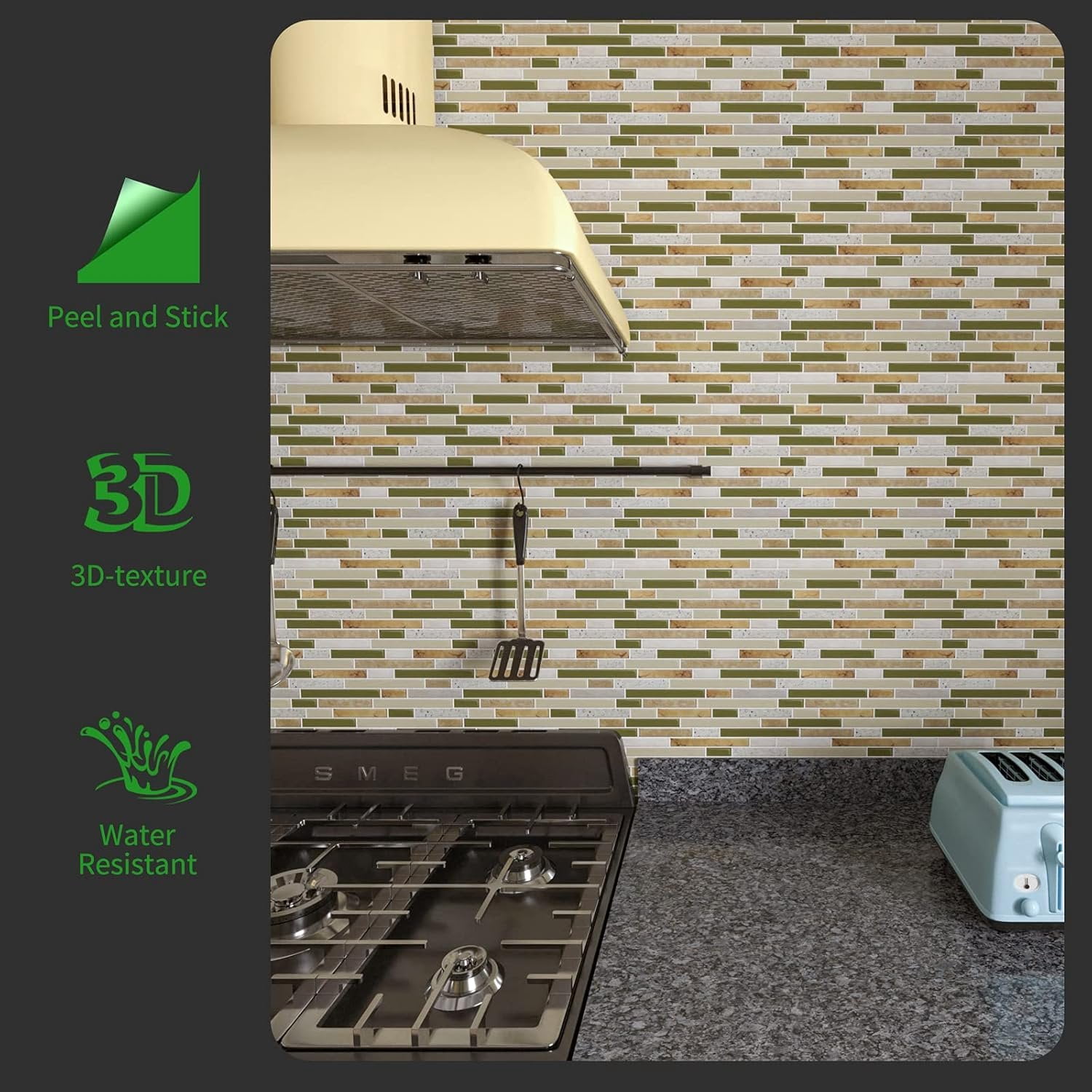10-Sheet Self-Adhesive Peel and Stick Backsplash for Kitchen, Vinyl Decorative Tiles (Chrysophoron)