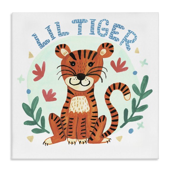 Stupell Industries Eclectic Lil Tiger Text Whimsical Simple Botanicals Canvas Art, 17 x 17, by Heather Strianese