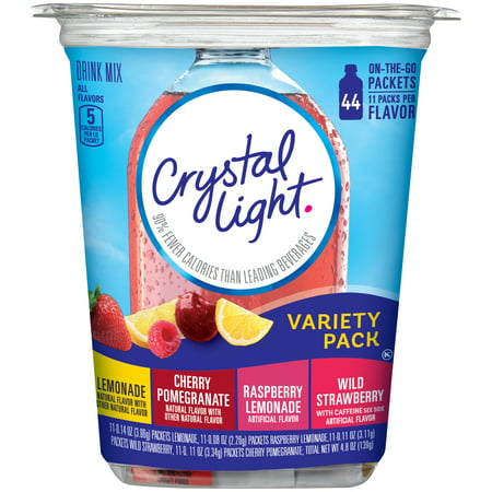 Crystal Light On-the-Go Lemonade framboise Limonade fraise sauvage avec la caféine boisson grenade cerise Mix 44 count Variety 