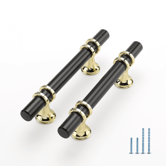 Goldenwarm 15 Pack Black Cabinet Pulls, Black Gold Cabinet Handles, Barrel Cabinet Handles Black Drawer Handles Kitchen Cabinet Hardware Pulls, 3 inch Hole to Hole Center