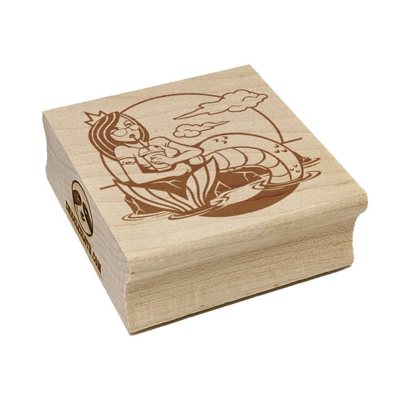 Coffee Drinking Hipster Mermaid Square Rubber Stamp Stamping Scrapbooking Crafting - Small 1.25in