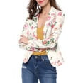 thumbnail image 2 of Blazer ajustado para mujer INSPIRE CHIC con solapa de muesca, chaqueta de traje de trabajo abierta con estampado, 3XL, blanca con flores, 2 of 8