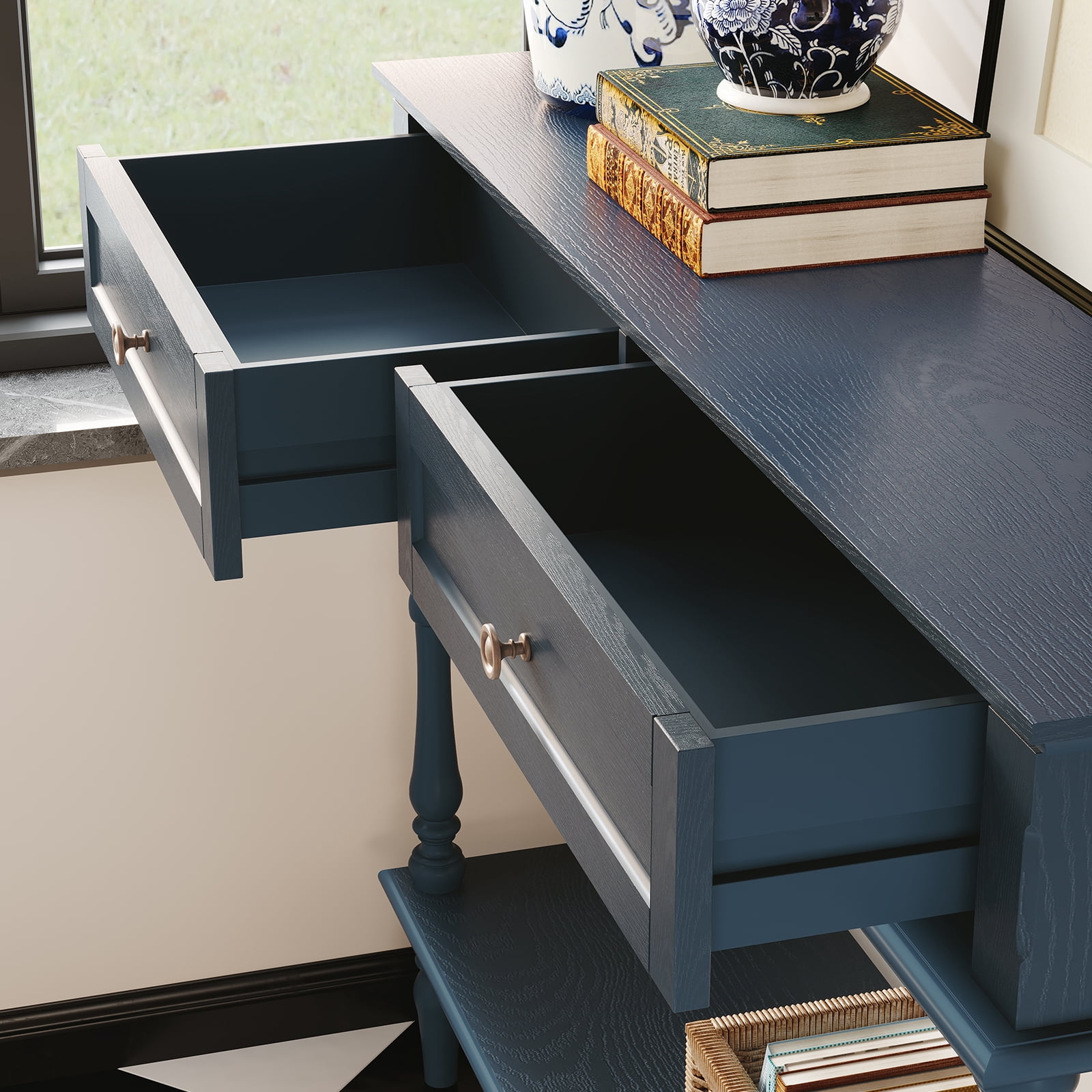 HLR 40" Modern Console Table, Assembled Entryway Table with 2 Drawers for Living Room, Blue