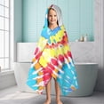 thumbnail image 6 of Colorful Tie Dye Pattern Hooded Bath Towel，60"x35" for Ages 3 To 12 Kids, Quick Dry Lightweight Soft Microfiber Hood Beach Towel Cover Up for Kids, 6 of 7