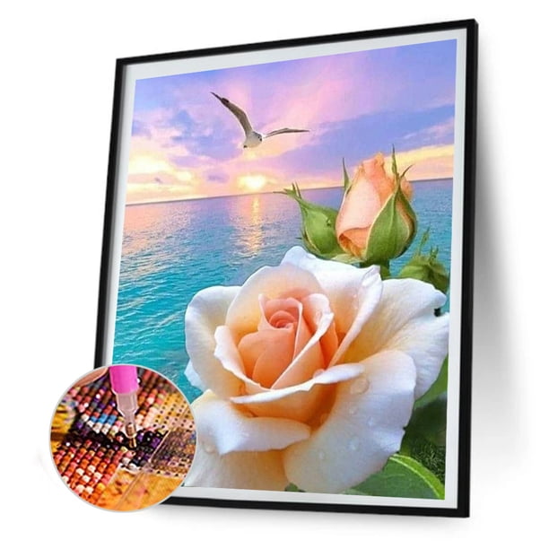 Cuadros Decorativos Sea Rose 5D DIY Diamond Painting Kits Full Round Drill Wall Art Decor (A5922) Wdftyju embutido en tela