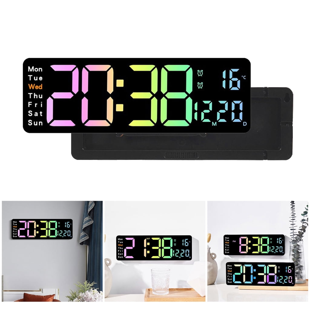 SIEYIO Wall Clock Digital LED Alarm Clock with 12" LED Calendar and Temperature Display for Office Desktop Bedroom Decorations