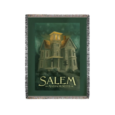 Salem, Massachusetts - Haunted House - Halloween Oil Painting - Lantern Press Artwork (60x80 Woven Chenille Yarn