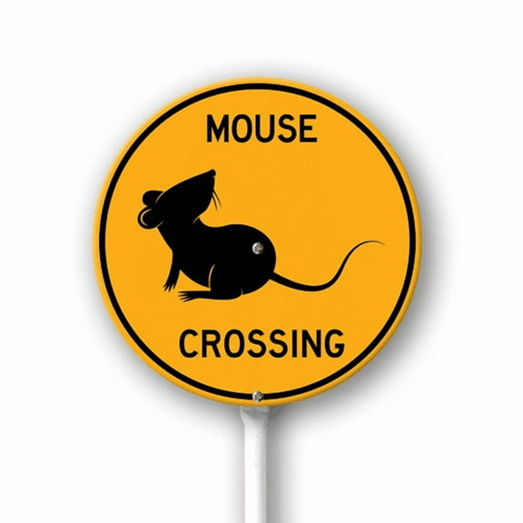 Eveokoki Mouse Crossing Round Sign with Metal Stake -9.2x9.2inch Lawn Sturdy Aluminum Signs for Outdoor Use Waterproof Sign Outdoor Decor for Lawn Yard Garden