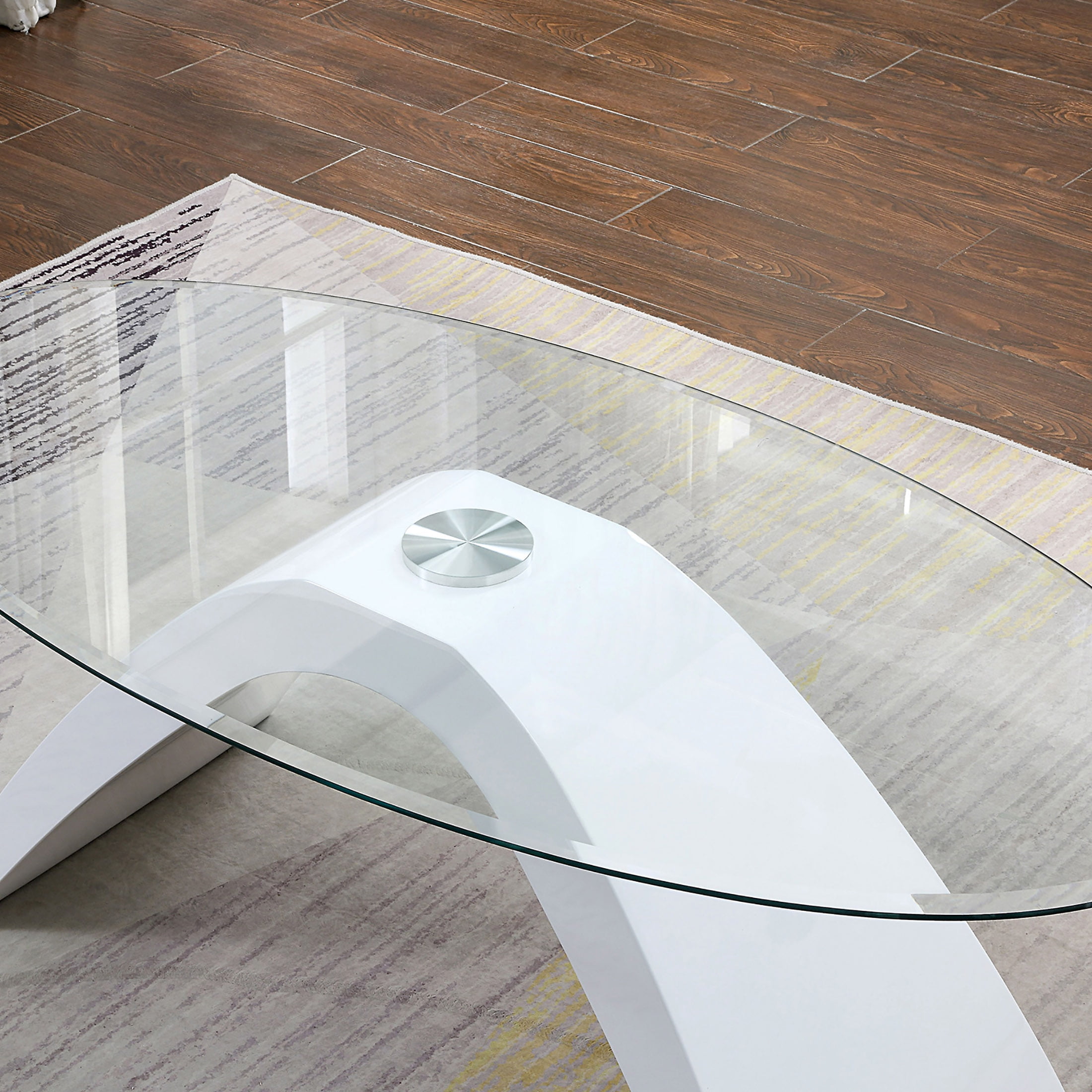 Furniture of America Maore Glass Top 2-Piece Coffee Table Set, White