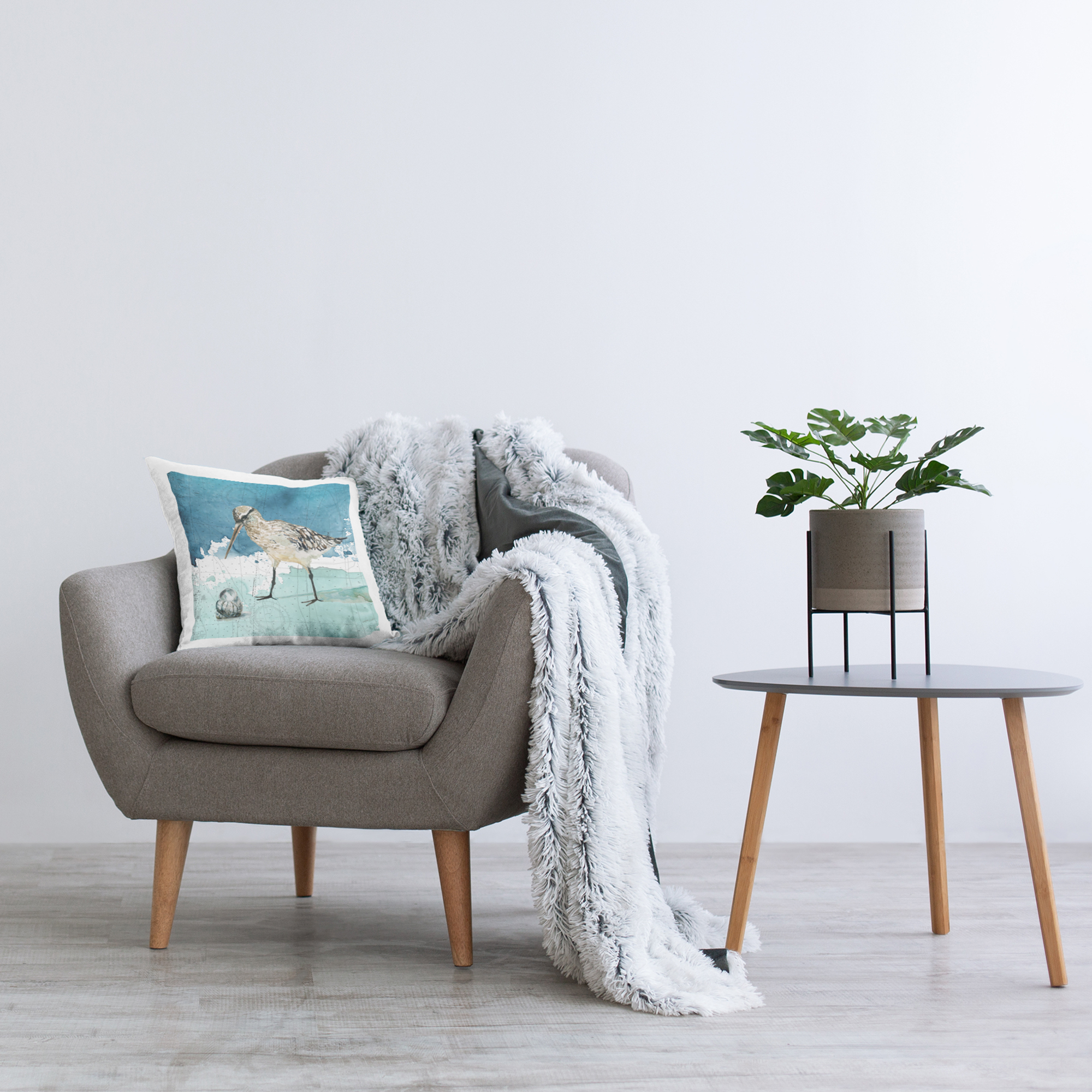 Stupell Industries Beach Bird Round Shell Ocean Coastal Map Blue,18 x 7 x 18 Decorative Pillows