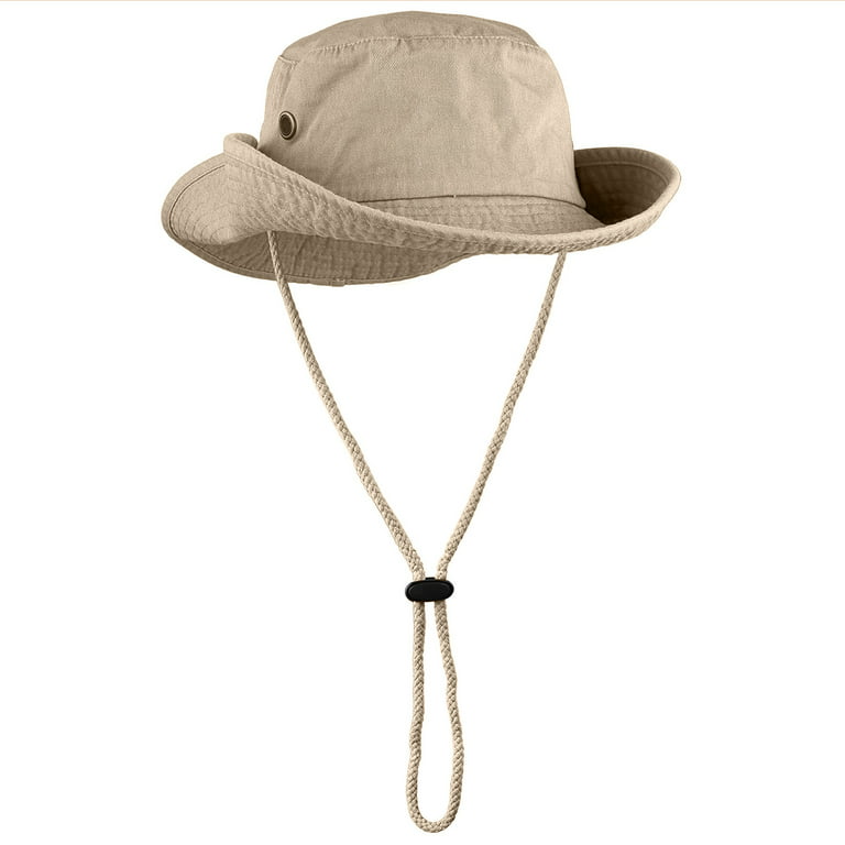 Wide Brim Hiking Fishing Safari Boonie Bucket Hats 100% Cotton UV Sun  Protection For Men Women Outdoor Activities S/M Khaki