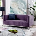 thumbnail image 2 of Posh Living Hayden Velvet Tuxedo Loveseat with Y-Metal Base in Purple/Chrome, 2 of 9
