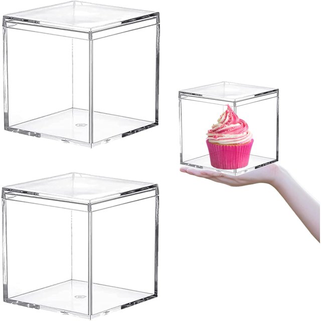 LOVPLAY Acrylic Boxes 2 Pieces Acrylic Boxes with Lid Clear Square Cube Containers Jewelry Storage Boxes 4.73x4.73x4.73Inches Wedding Party Favor Gift Wrap Candy Boxes