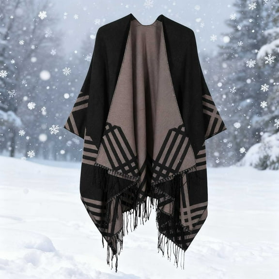 Miqool Women's Elegant Shawl Wraps Plaid Fringe Poncho Cozy Soft Blanket Scarf for fall Winter