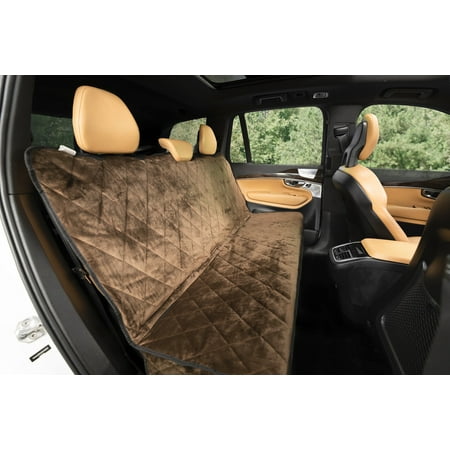 UPC: 0856150008669 | Plush Paws Products Velvet Rear Car Seat Protector w/o Hammock | Washable & Waterproof Back Seat Dog Cover for Car Truck & SUV | Nonslip Tear Resistant Pet Seat Cover | X-Large Chocolate
