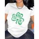 thumbnail image 2 of 1pc Women'S Casual Cotton T-Shirt with Clover Print, Crew Neck, Slight Stretch, All-Season Knit Fabric Tee with Applique Detail Tee For Adult, Men, Women, Teen, Teenager, Adolescent, Youth, 2 of 6
