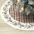 thumbnail image 5 of ivory white farmhouse christmas decor hollis cotton stenciled flax plaid 21" diameter tree skirt, 5 of 5