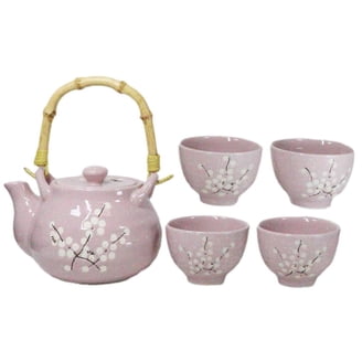 Japanese Sakura Cherry Blossom Flowers Navy Blue Ceramic Tea Pot