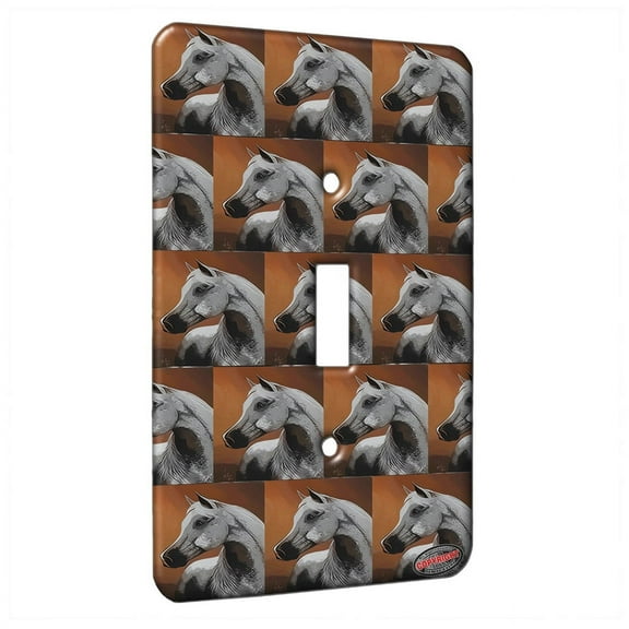 KuzmarK™ Single Gang Toggle Switch Wall Plate - Dappled Gray Arabian Horse Modern Art by Denise Every