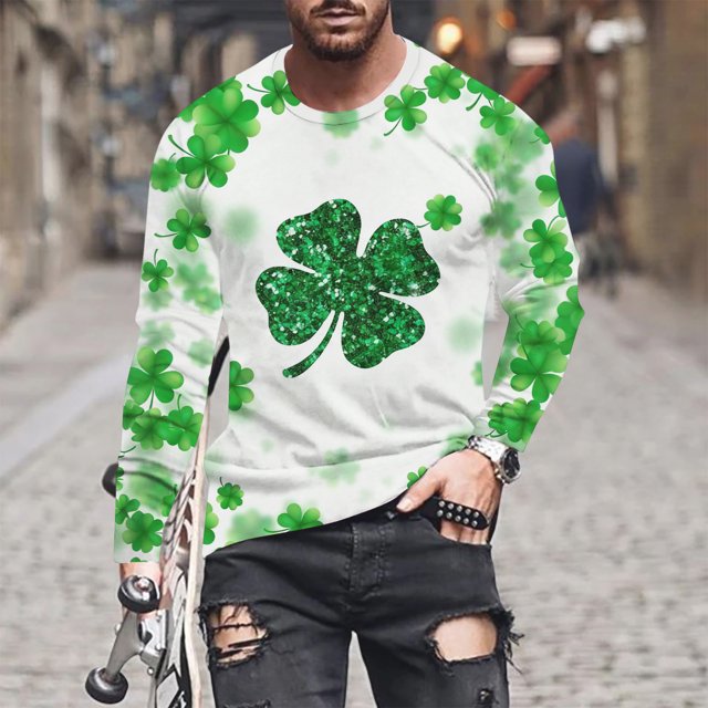 Amzcrzy Sudadera Para Hombre, Moda Para Hombre, Estampado, Cuello Redondo, Camiseta Casual, Manga Larga, Camiseta Verde, S