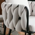 thumbnail image 6 of Pure Ivory Modern Velvet Dining Chairs Set of 2 Hand Weaving Accent Chairs Living Room Chairs Upholstered Side Chair with Black Metal Legs for Dining Room Kitchen Vanity Living Room 04359, 6 of 9