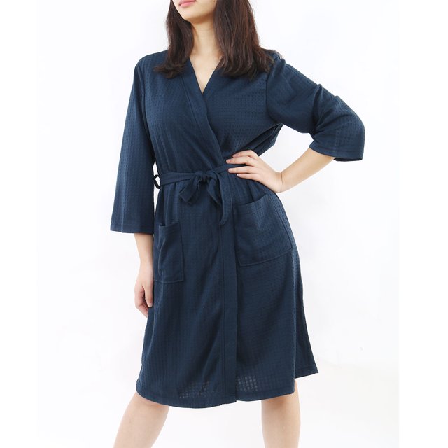 Women's Turkish Cotton Lightweight Soft Warm Kimono Short Robe XL Navy Blue