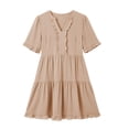 thumbnail image 3 of New Plus Size Dresses for Women Summer Fashion Solid Color Sleeve Maxi Skirt Short-Sleeved Round Neck Short Dress With Thigh Length Hem, 3 of 5