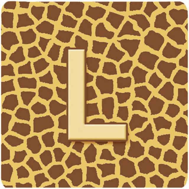 Carolines Treasures CJ1025-LFC Monogram - Giraffe Foam Coasters- Initial Letter L - Set 4- 3.5 x 3.5 In.