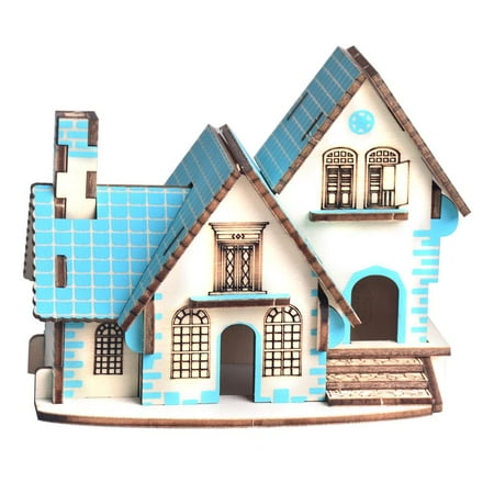 Domqga Maison modèle, Kid Puzzle jouet, 3D Puzzle en bois Villa maison  bâtiment modèle enfant enfant puzzle bricolage artisanat jouets éducatifs