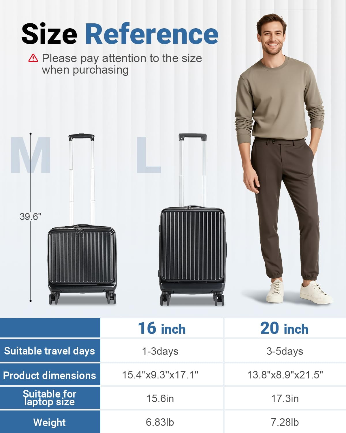 Leke Carry On Luggage 22x14x9 Airline Approved, 20 Inch Hard Shell Suitcase with TSA Lock, Front Pocket & Spinner Wheels for Business Travel, Black