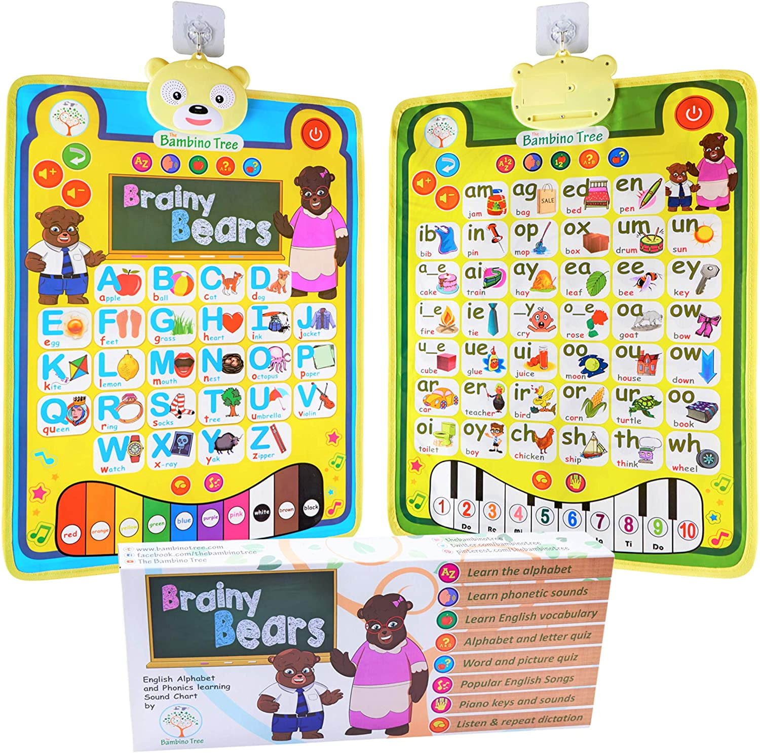 Alphabet Poster Phonics ABC Chart for Wall Teaches ABCs Phoneme Sounds Colors Numbers Double sided All-in-1 Electronic Musical Learning Play Mat Educational Toy to Jumpstart your Childs Reading 