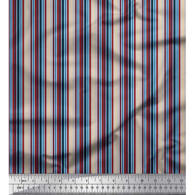 Soimoi Blue Moss Georgette Fabric Vertical Stripe Printed Fabric 1 Yard 42 Inch Wide