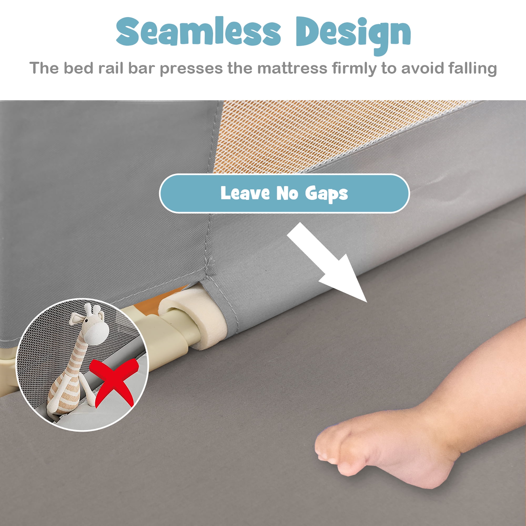 Gymax 77'' Bed Rails for Toddlers Vertical Lifting Baby Bed Rail Guard with Lock Grey