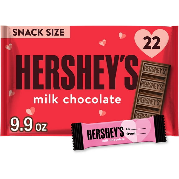 HERSHEY'S Milk Chocolate Snack Size, Valentine's Day Candy Bag, 9.9 oz (22 Pieces)