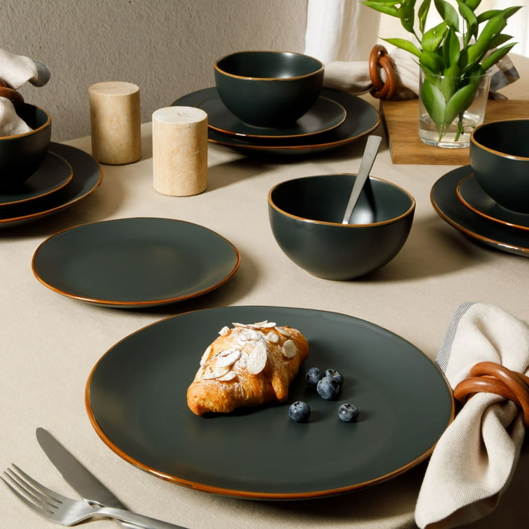 Gibson Home Hazeltine 12-Piece Matte Black Ceramic Dinnerware Set