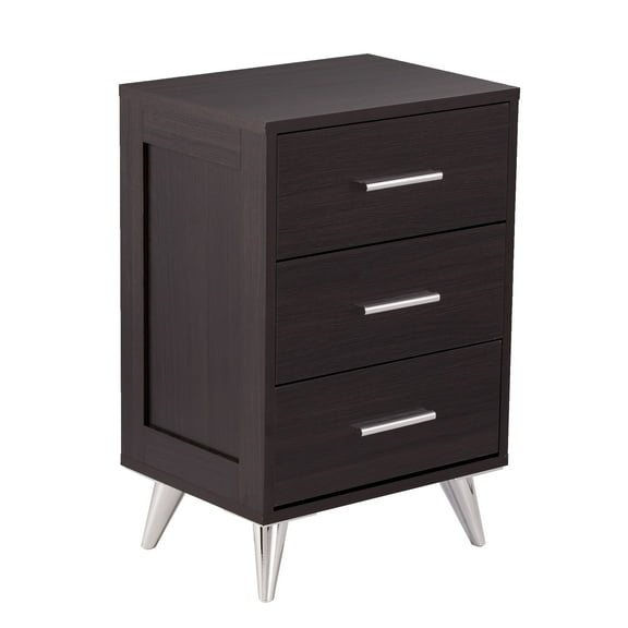 SEI Furniture Owen 3 Drawer Nightstand in Ebony and Chrome