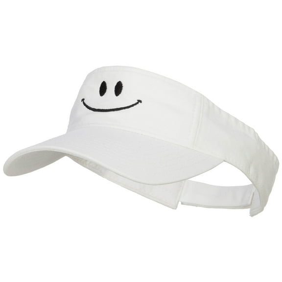 Happy Smile Embroidered Cotton Washed Visor - White OSFM