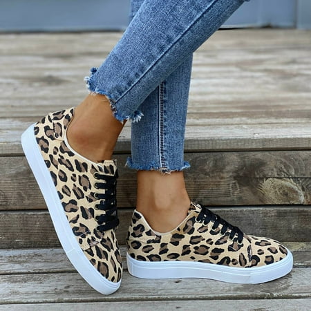 

ERTUTUYI Women s flat leopard print stitching large size casual canvas slippers Yellow 39