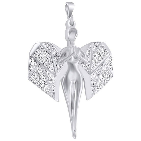 AFFY 1/2 Carat Round White Natural Diamond Iced Out Hip Hop Praying Angel Pendant 14k Solid White Gold (0.50 Cttw)