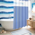 thumbnail image 5 of No Hook Shower Curtain, Navy Blue Stripe Shower Curtains for Bathroom with See Through Top Window, Modern White Vertical Striped Geometric Waterproof & Washable Bath Curtain Narrow 54"x78", 5 of 9