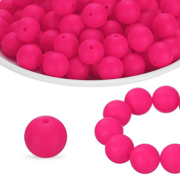 65Pcs Silicone Beads 15mm Round Rubber Focal Beads Bulk for Pens Keychain Bracelet Necklace DIY Crafts Making, Purple Red