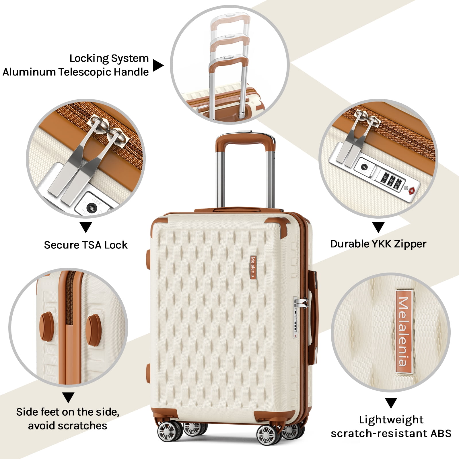 Melalenia - 7 Luggage Sets ABS Hardside Spinner Luggage -With