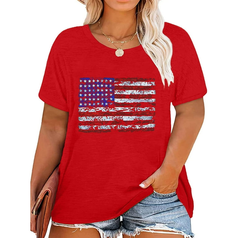 Red White And Blue Shirts For Women Plus Size Casual Short Sleeve