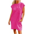thumbnail image 1 of Birdeem Robes pour Femmes Mode Féminine Automne Couleur Unie Col Rond Poches Manches Courtes Robes, 1 of 10