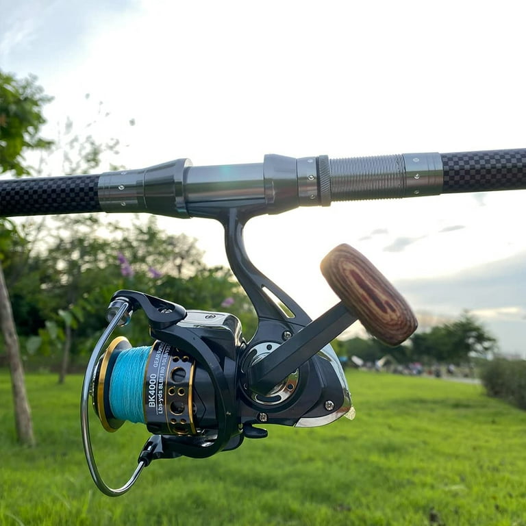 Spinning Reel, Saltwater Fishing Reels with Wooden Handle 13 BB Light  Weight 43LB Max Drag, 4.7:1/5.2:1 Gear Ratio Summer/ICE Fishing Beginners  Kids