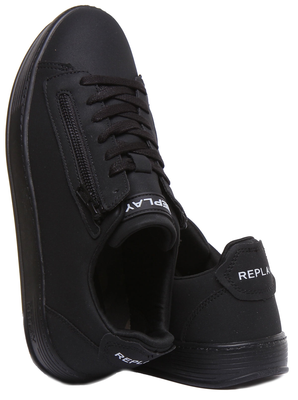Replay Wilhot Men's Lace Up Side Zip Synthetic Low Top Sneakers In Black  Size 10