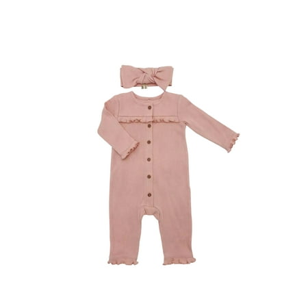 

Rabbit Moon Organic Baby Unisex 2 Pc Unfooted Coverall Set w Headband Sizes Newborn-9 Months